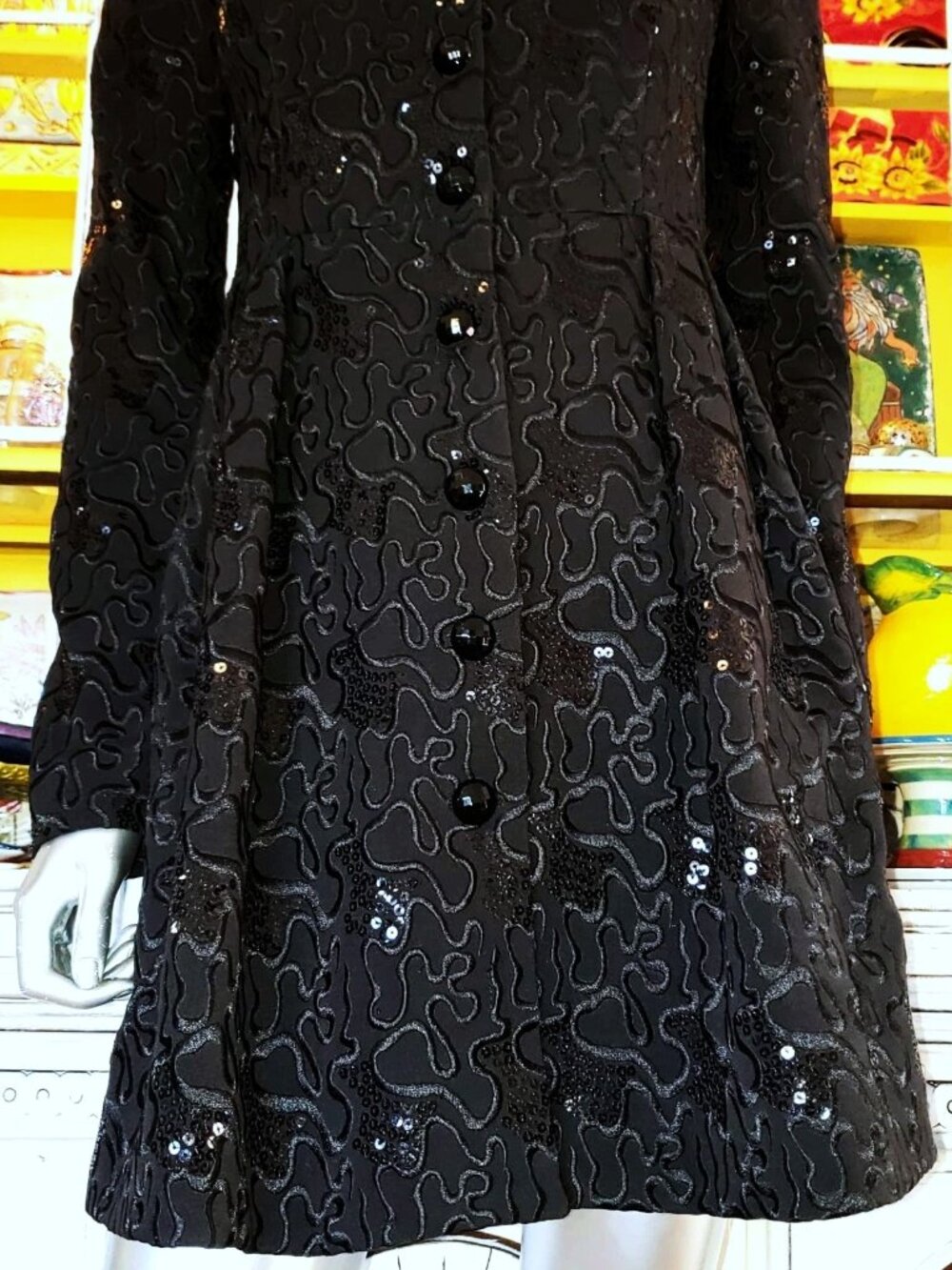 Betsey Johnson Vintage Y2K Black Embroidered Sequin Midi Coat Evening Jacket S - Picture 5 of 16